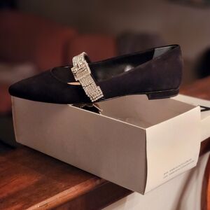 Schultz black suede w rhinestones flat sz 7.5